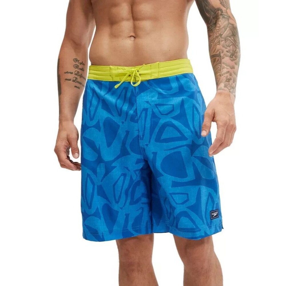 Speedo Men's Printed Bondi Basin 9" Boardshorts Swim shorts 4Way Stretch Blue L
